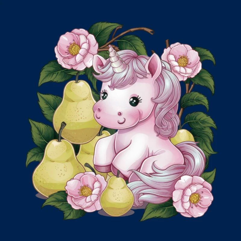 Kawaii Einhorn mit Birnen & Blumen