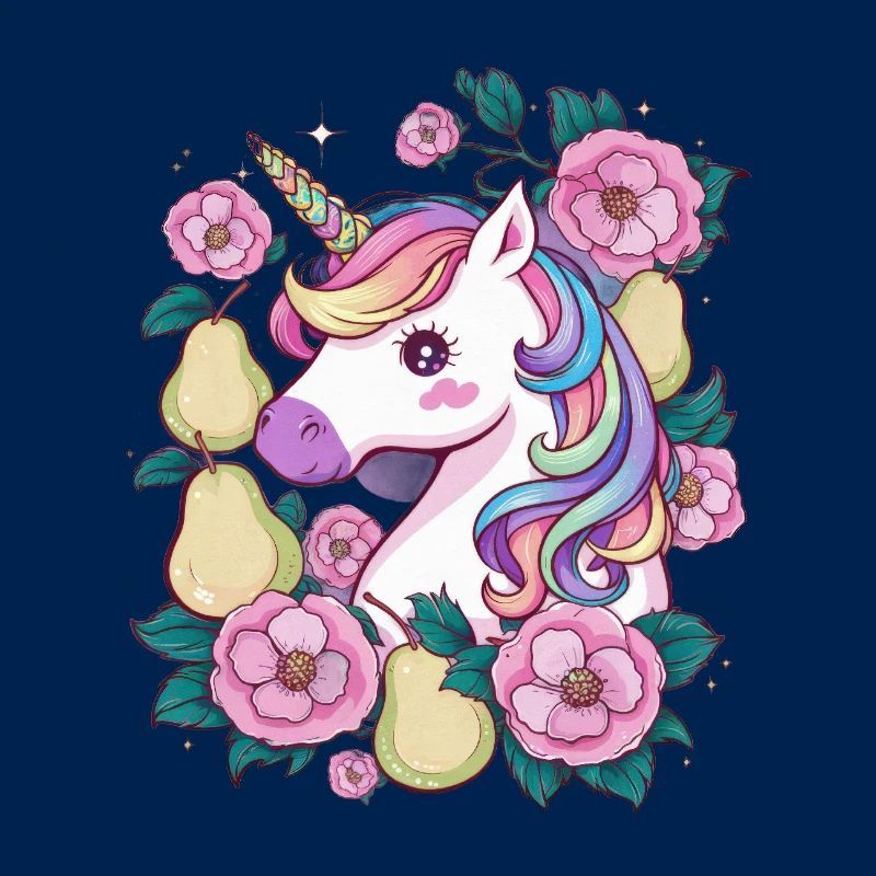 Kawaii Einhorn mit Birnen & Blumen