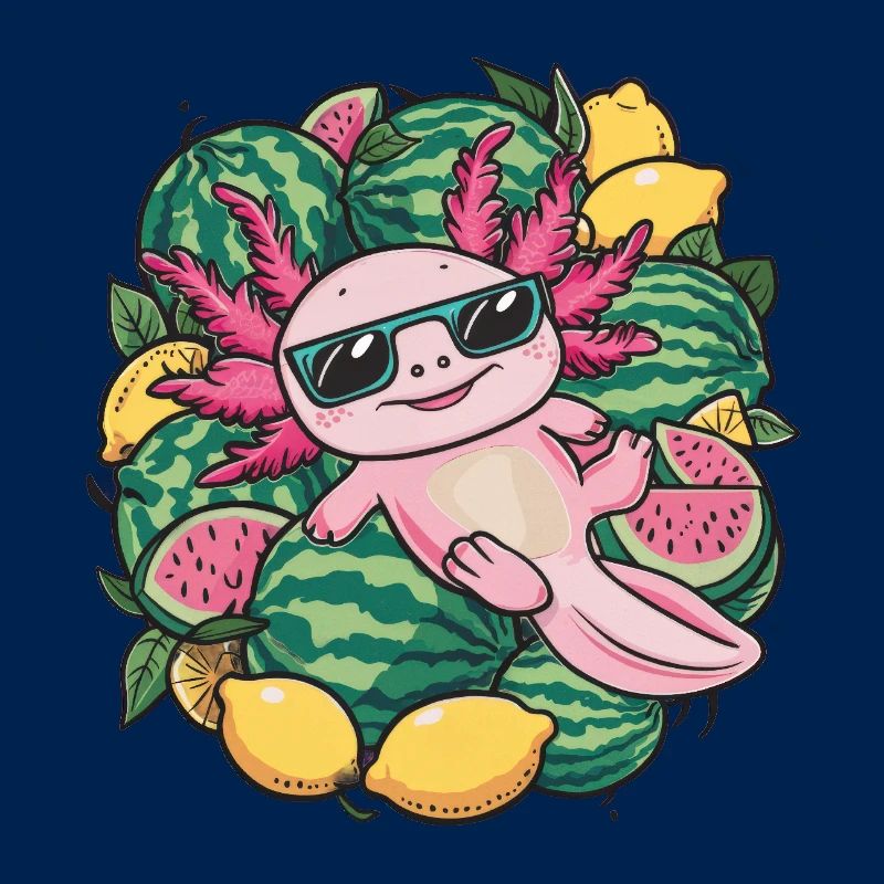 Axolotl Kawaii aux citrons et pastèques