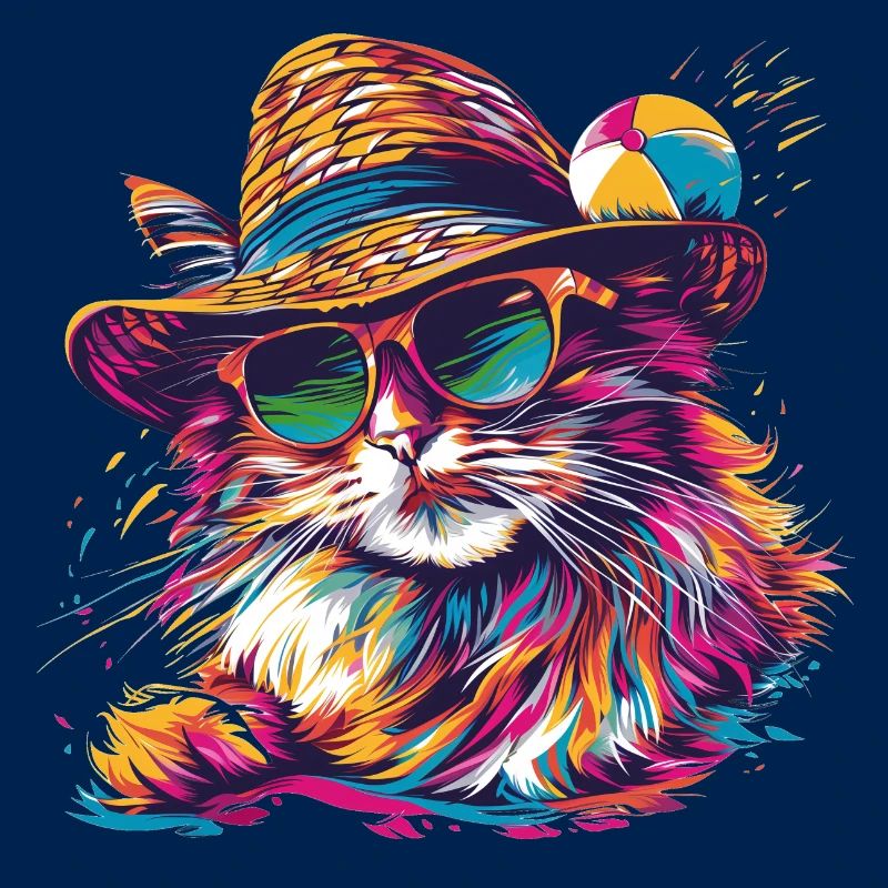 Katze mit Strandhut Sommer