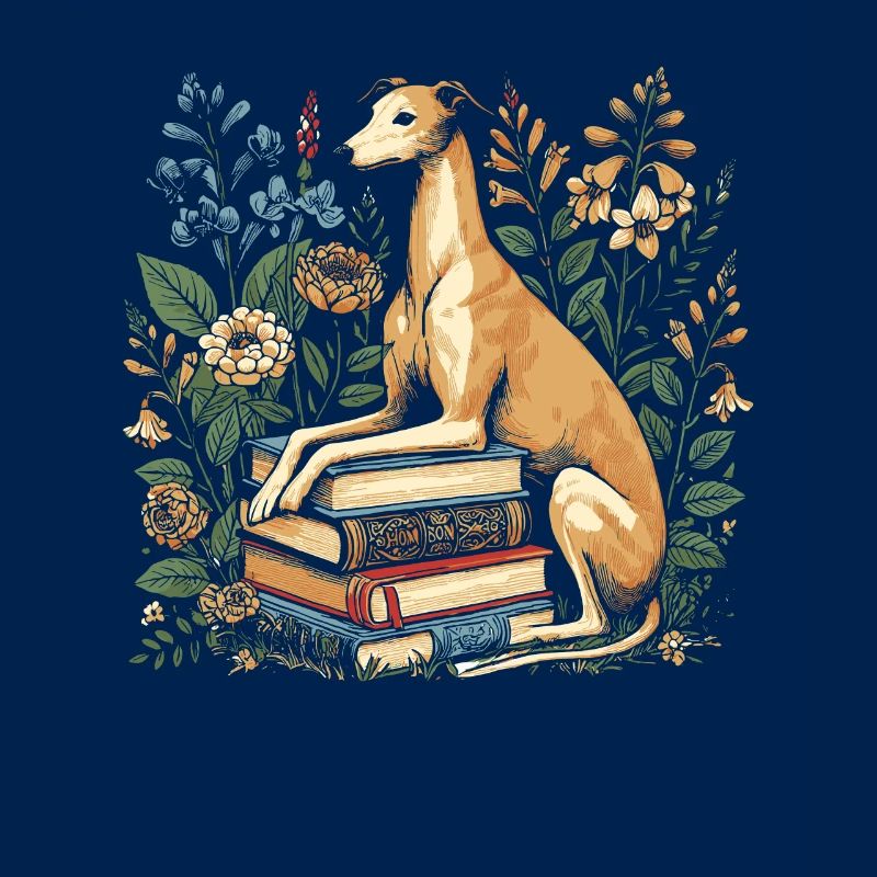 Greyhound Windhund Blumenbuchleser