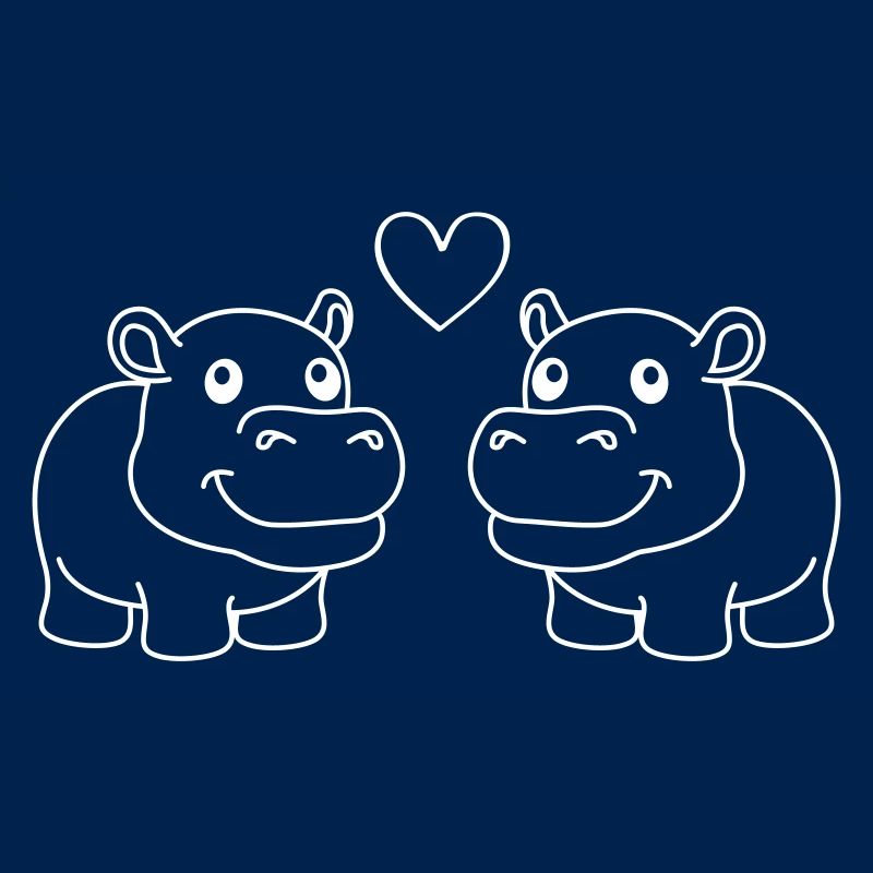 Hippo Comic Animal Couple Amour