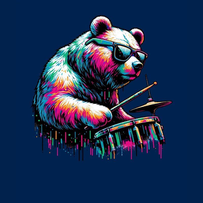 Splash Art Bear Playing Drums Drum Drummer