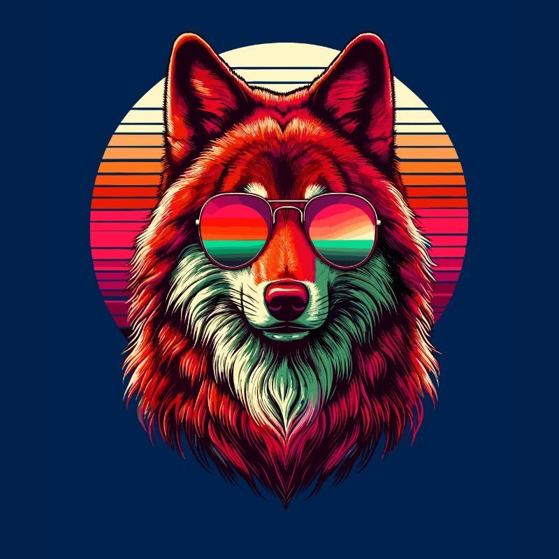 Retro Sunset Sonnenbrille Roter Wolf Wölfe