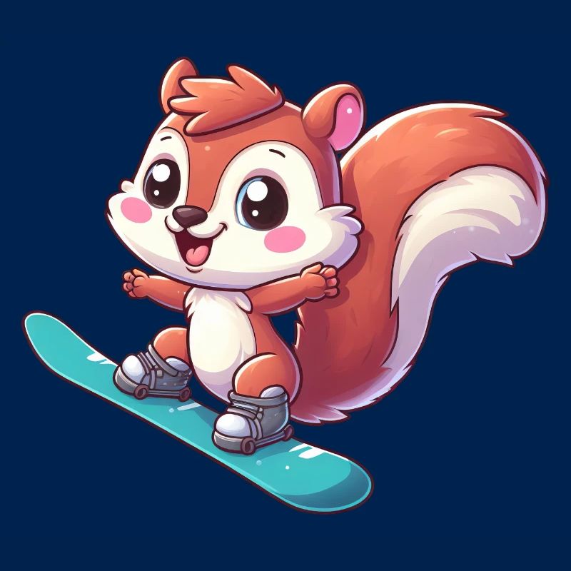 Süßes Eichhörnchen, Comic Snowboarder, Winterurlau
