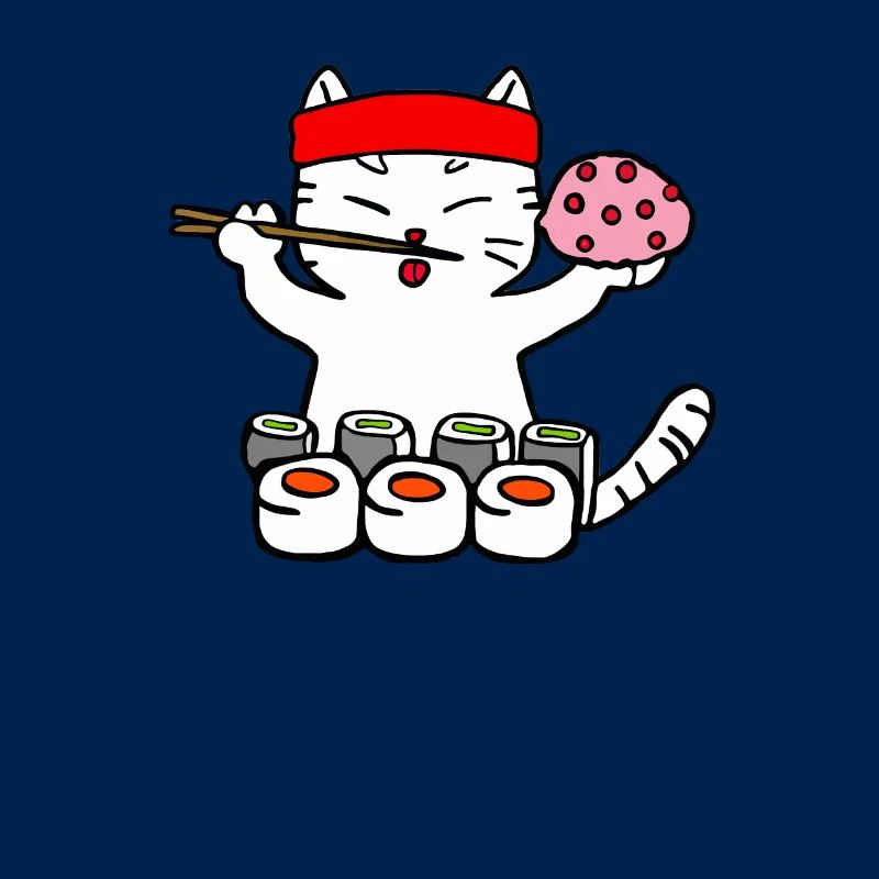 Cat eats sushi with chopsticks