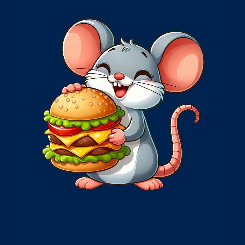 Funny mouse with hamburger fast food comic
