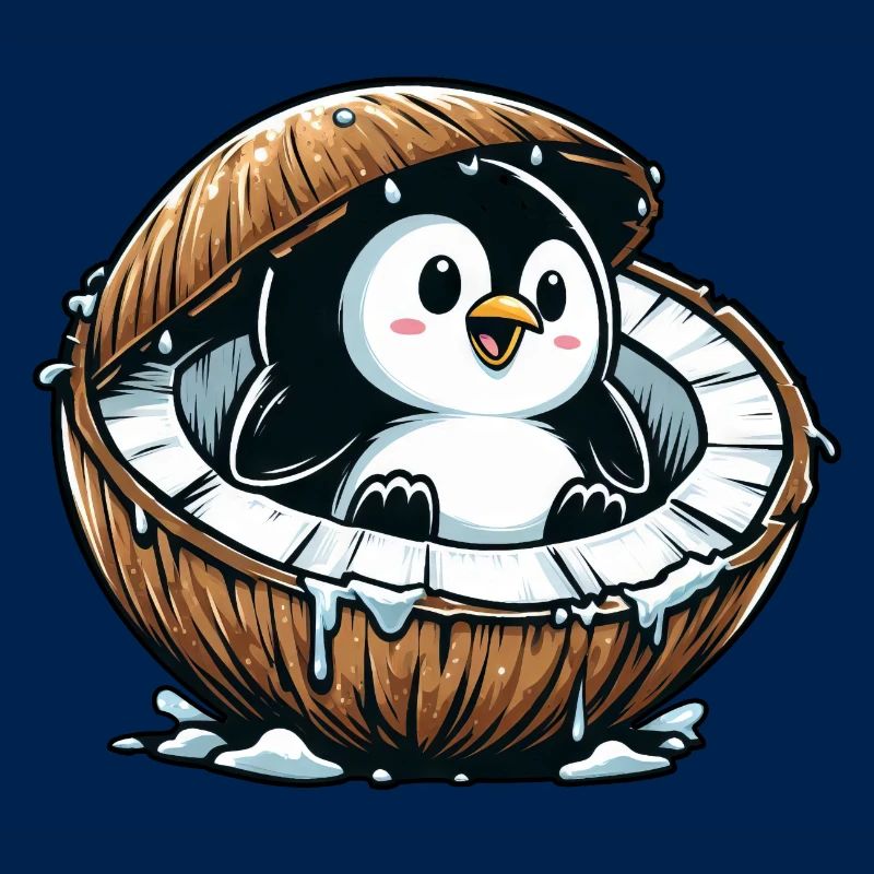 Cute Penguin Coconut Summer Fruit Funny