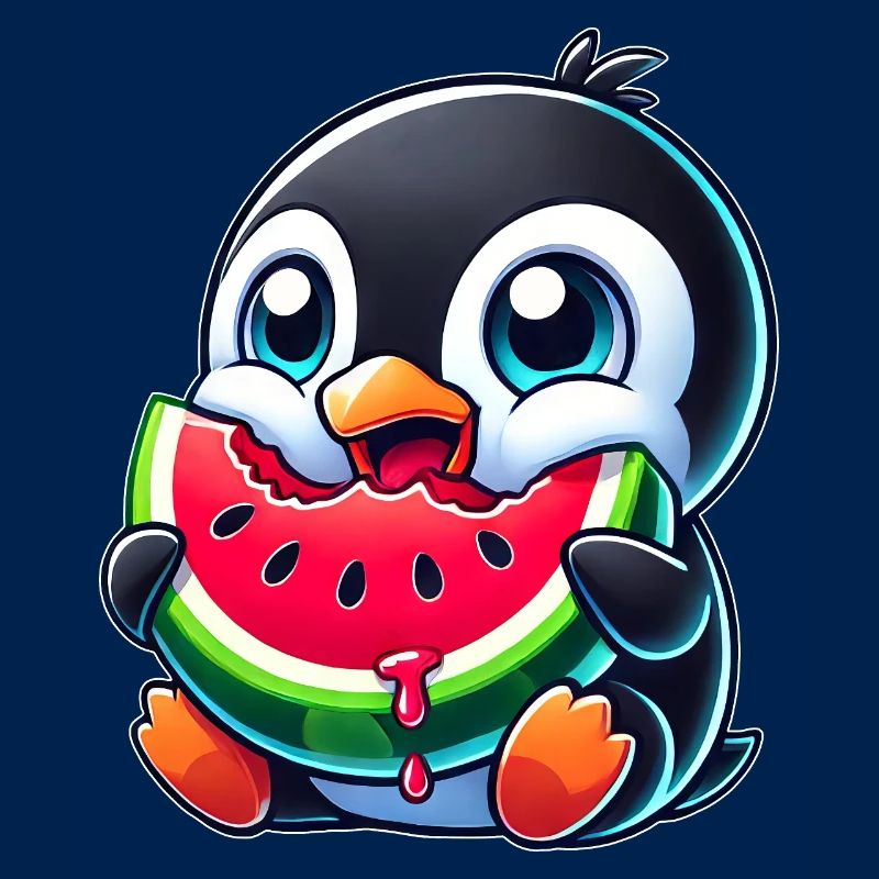 mignon pingouin dessin animé pastèque été