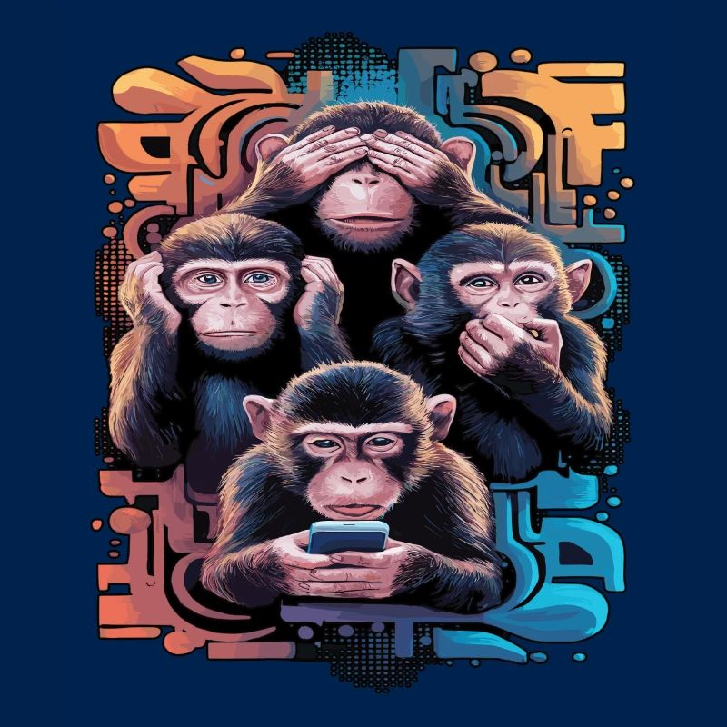 Wise Monkey With Mobile Phone Funny Multi Media Design