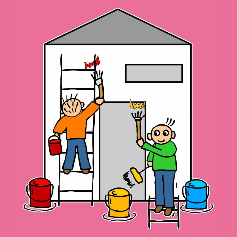 Maler oder Anstreicher streichen ein Haus