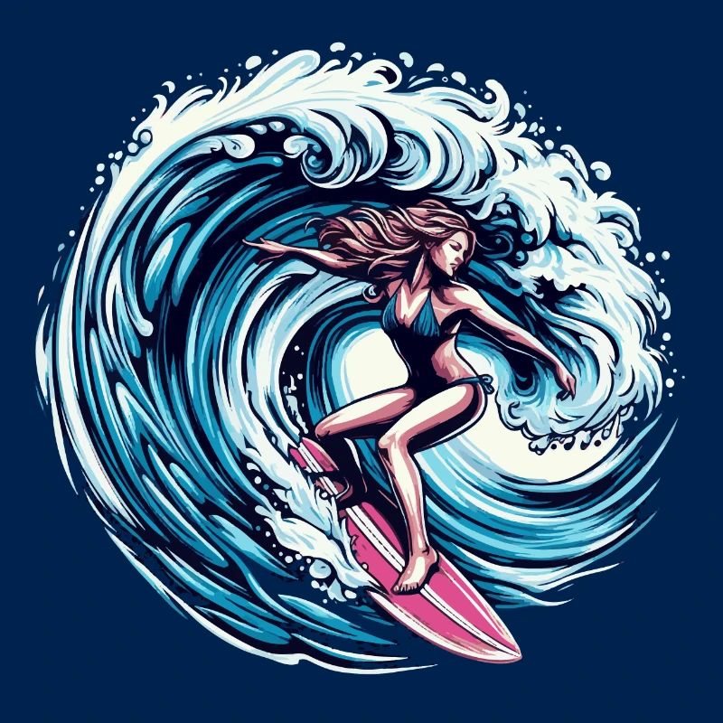 Surfer Chick riding a big wave