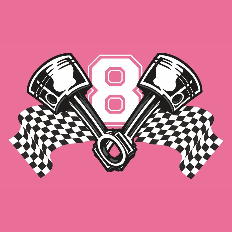 V8 piston avec drapeau de course