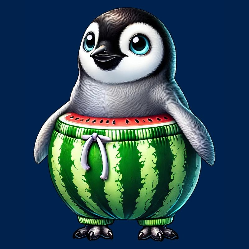 Pingouin drôle avec melon melon fruit de pastèque