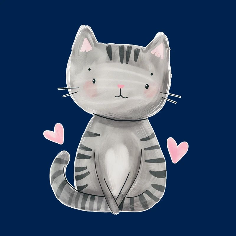 chat mignon, cadeau chat gris, dessin de chat