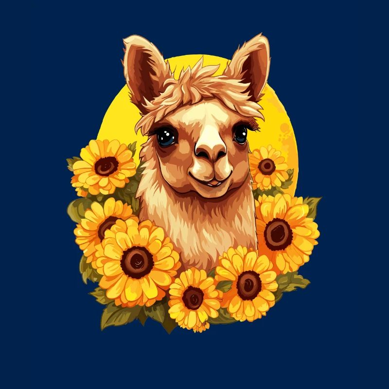 Alpaka mit Sonnenblumen