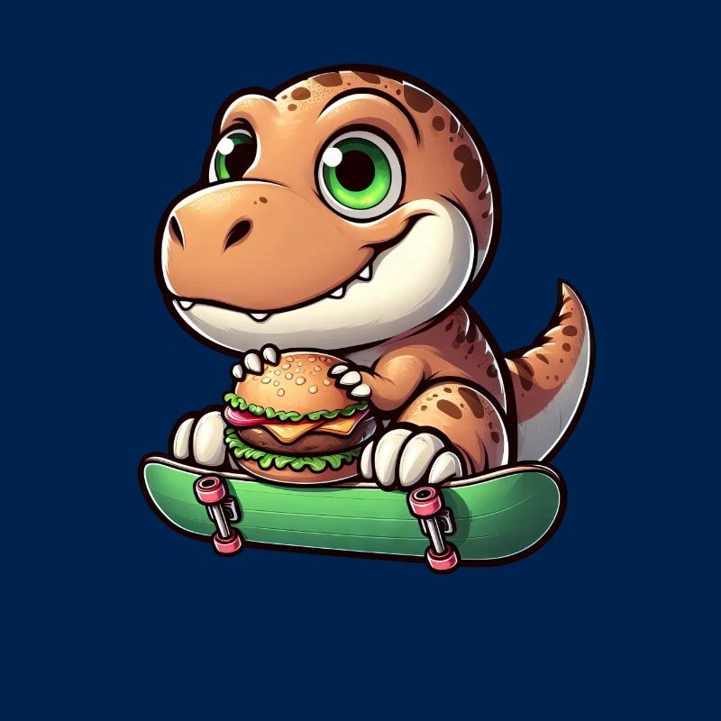T-Rex Dinosaur Skateboard Cheeseburger Fun