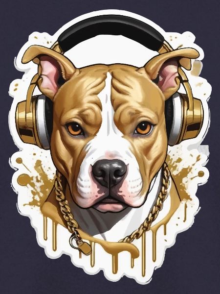 Hund Bulldogge mit Kopfhörer