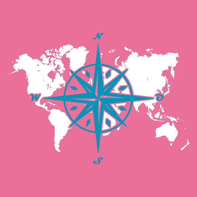 Windrose oder Kompassrose mit weißer Weltkarte