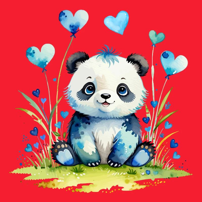 Panda mignon dans la forêt du cœur