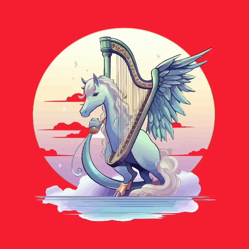 Pegasus mit Harfe am Abend