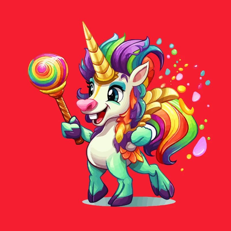 Buntes Einhorn mit Lolly