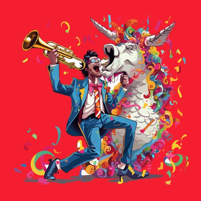 Trompeter und Regenbogen-Einhorn
