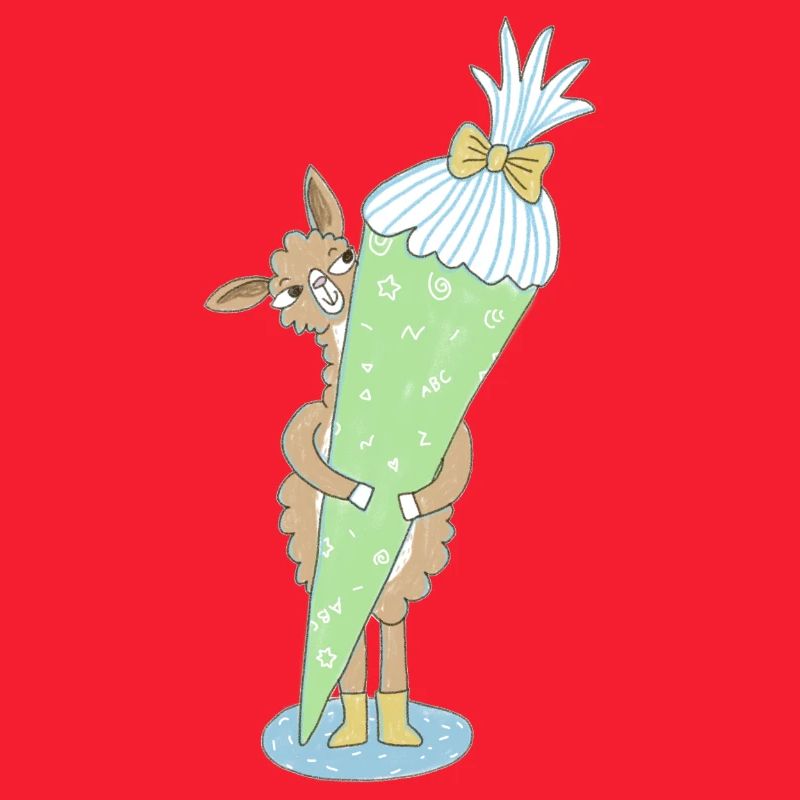 Lama mit großer Schultüte