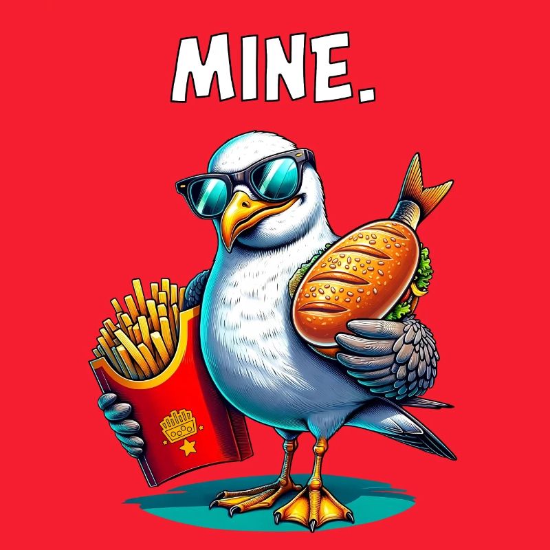 Mouette effrontée avec frites et sandwichs au poisson – MINE
