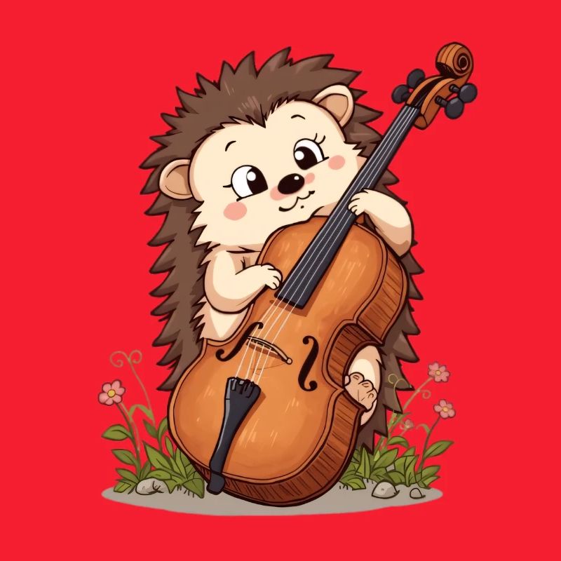Igel Cello im Blumengarten