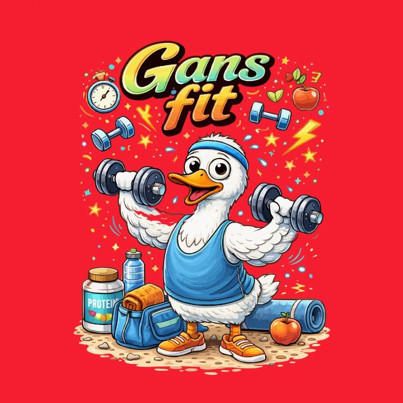 Gans Fit Kraftheld Cartoon