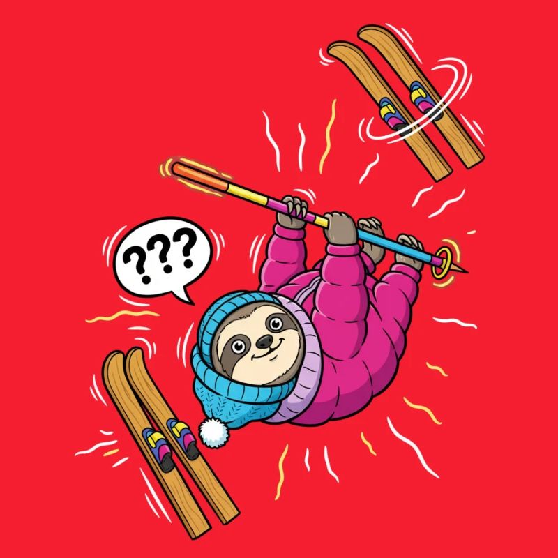 Confused sloth while skiing