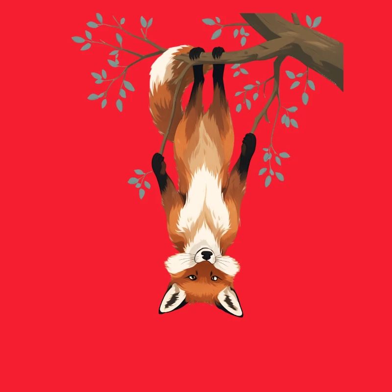 Fox hangs from branch