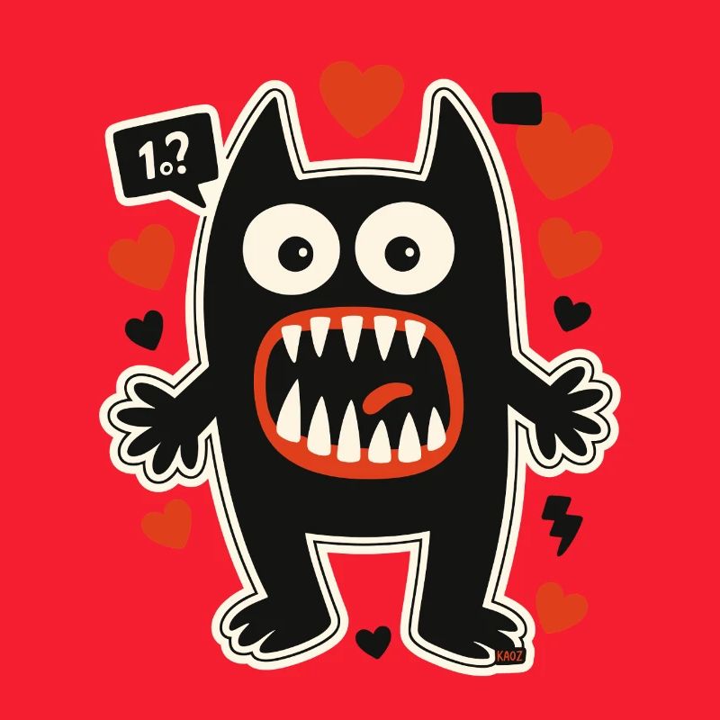 Herz Monster mit riesigen Zähnen