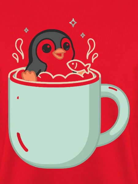 Pinguin In Tasse Mit Fischmotiv