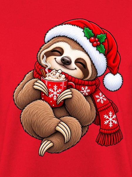 Süßes Faultier mit Weihnachtsmütze & Kakao