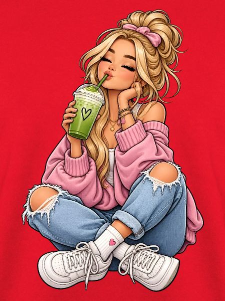 Mädchen mit Matcha Latte