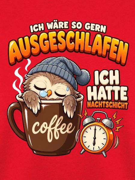 Nachtschicht: Müde Eule mit Kaffee