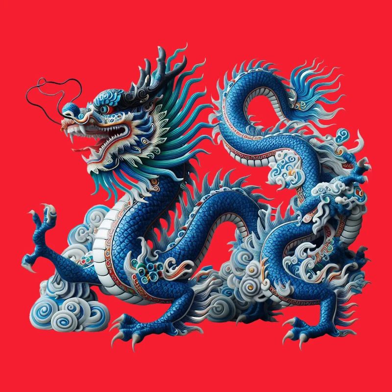Blauer Drachen im Wolkenfluss