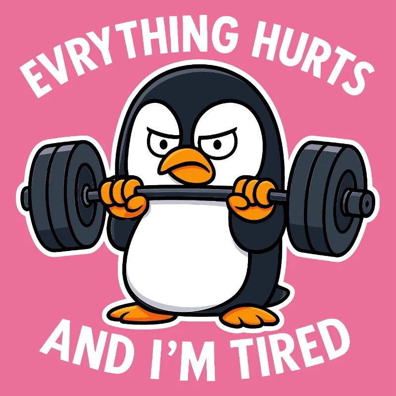 Grumpy Penguin Lifting Weights
