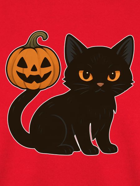 Schwarze Katze mit Halloween Kürbis