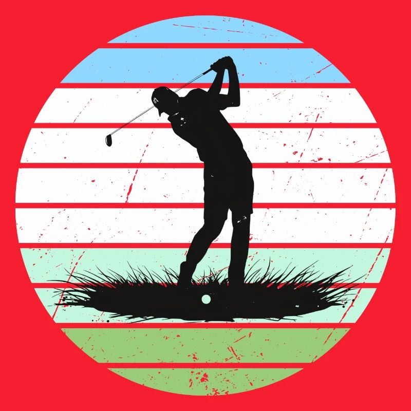 Golf silhouette in retro stripe circle