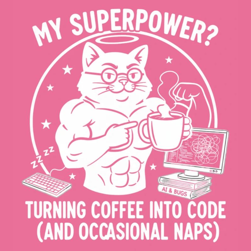 Lustiges Coding Katze T-Shirt - Superkraft Kaffee