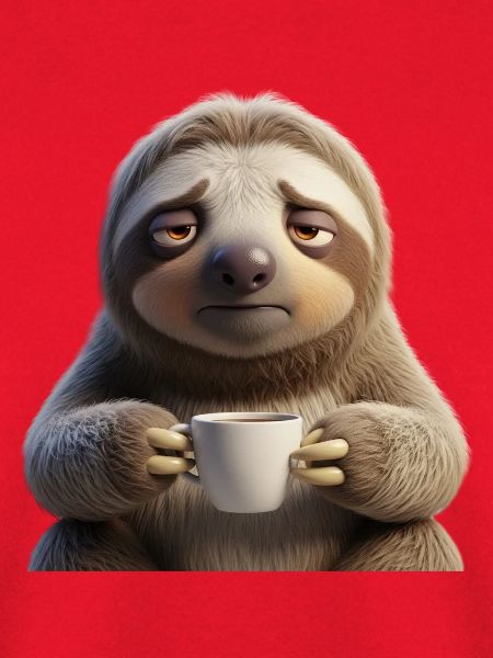Lustiges müdes Faultier mit Kaffee