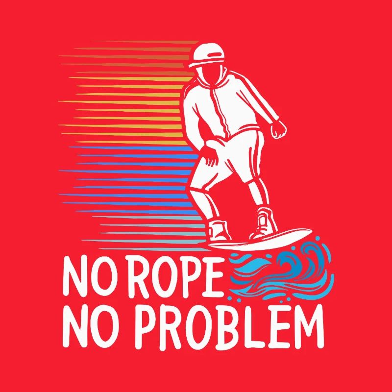 No Rope No Problem Wakesurfing Retro Sunset Design