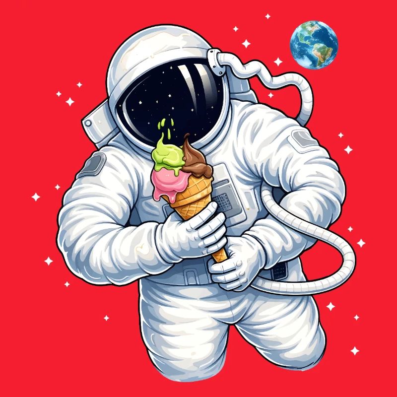 Astronaut mit Eiscreme im Weltall 