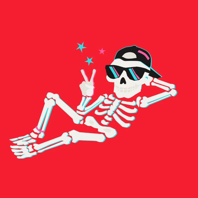 Skelett-Neonfrieden – Retro-Energie