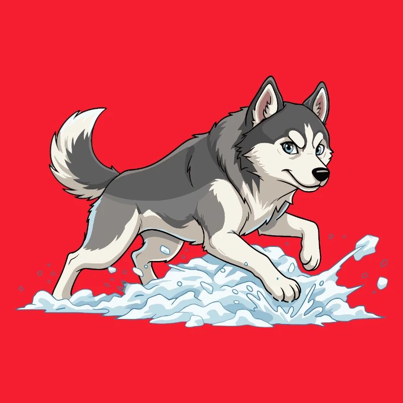 Sprint Husky dans la mousse de neige
