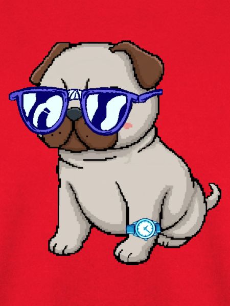 Mops mit blauer Brille