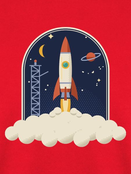 Retro Rakete beim Start, Nachthimmel-Badge